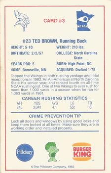 1983 Minnesota Vikings Police #3 Ted Brown Back