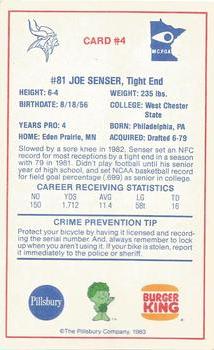 1983 Minnesota Vikings Police #4 Joe Senser Back