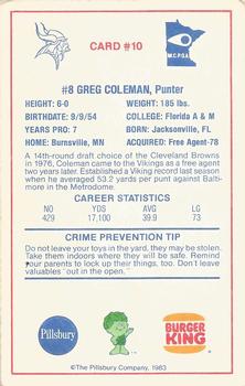 1983 Minnesota Vikings Police #10 Greg Coleman Back
