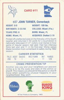 1983 Minnesota Vikings Police #11 John Turner Back