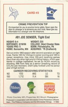 1984 Minnesota Vikings Police #3 Joe Senser Back