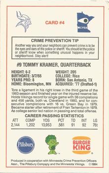 1984 Minnesota Vikings Police #4 Tommy Kramer Back