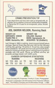 1984 Minnesota Vikings Police #5 Darrin Nelson Back