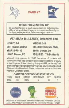 1984 Minnesota Vikings Police #7 Mark Mullaney Back