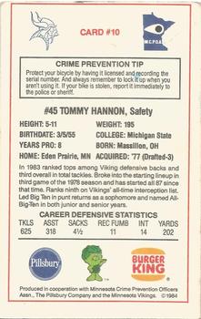 1984 Minnesota Vikings Police #10 Tommy Hannon Back