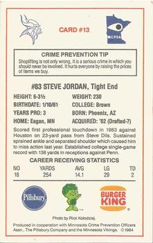 1984 Minnesota Vikings Police #13 Steve Jordan Back