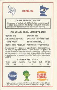 1984 Minnesota Vikings Police #14 Willie Teal Back