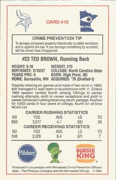 1984 Minnesota Vikings Police #15 Ted Brown Back