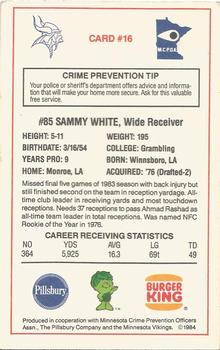 1984 Minnesota Vikings Police #16 Sammy White Back