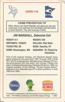 1984 Minnesota Vikings Police #18 Jim Marshall Back
