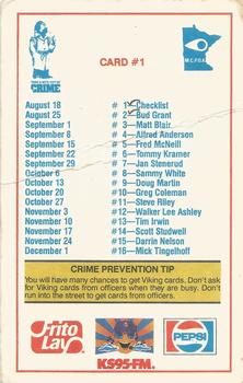 1985 Minnesota Vikings Police #1 Checklist Card Back