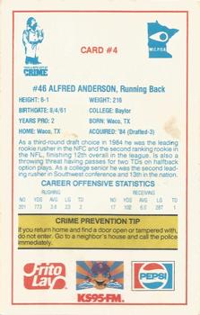 1985 Minnesota Vikings Police #4 Alfred Anderson Back