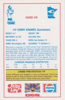 1985 Minnesota Vikings Police #6 Tommy Kramer Back