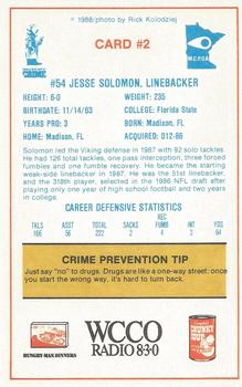 1988 Minnesota Vikings Police #2 Jesse Solomon Back
