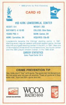 1988 Minnesota Vikings Police #3 Kirk Lowdermilk Back