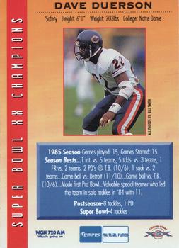 1995 Kemper Chicago Bears Super Bowl XX 10th Anniversary #NNO Dave Duerson Back