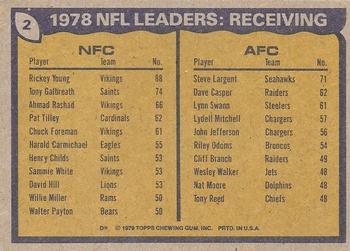 1979 Topps - Cream Colored Back #2 1978 Receiving Leaders (Rickey Young / Steve Largent) Back