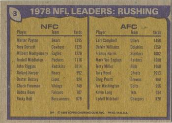1979 Topps - Cream Colored Back #3 1978 Rushing Leaders (Walter Payton / Earl Campbell) Back