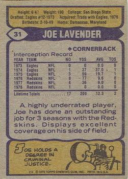1979 Topps - Cream Colored Back #31 Joe Lavender Back