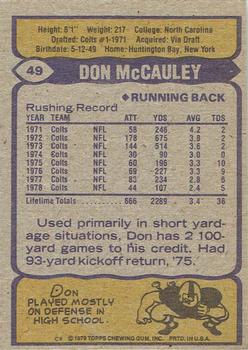 1979 Topps - Cream Colored Back #49 Don McCauley Back