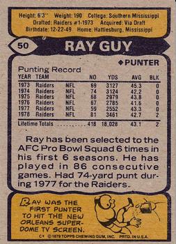 1979 Topps - Cream Colored Back #50 Ray Guy Back
