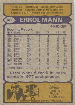 1979 Topps - Cream Colored Back #68 Errol Mann Back
