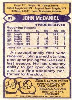 1979 Topps - Cream Colored Back #91 John McDaniel Back