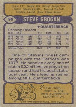 1979 Topps - Cream Colored Back #95 Steve Grogan Back