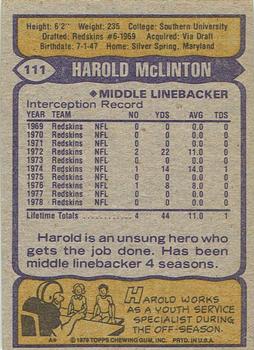 1979 Topps - Cream Colored Back #111 Harold McLinton Back