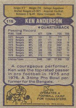 1979 Topps - Cream Colored Back #115 Ken Anderson Back