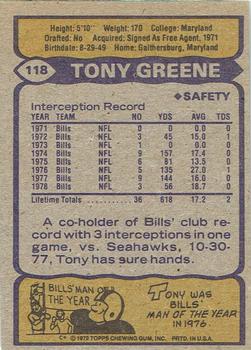 1979 Topps - Cream Colored Back #118 Tony Greene Back