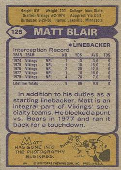 1979 Topps - Cream Colored Back #125 Matt Blair Back