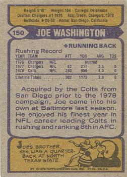 1979 Topps - Cream Colored Back #150 Joe Washington Back