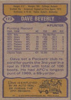 1979 Topps - Cream Colored Back #173 Dave Beverly Back