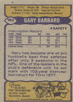 1979 Topps - Cream Colored Back #183 Gary Barbaro Back