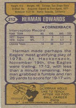 1979 Topps - Cream Colored Back #212 Herman Edwards Back