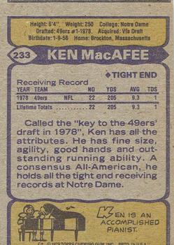 1979 Topps - Cream Colored Back #233 Ken MacAfee Back