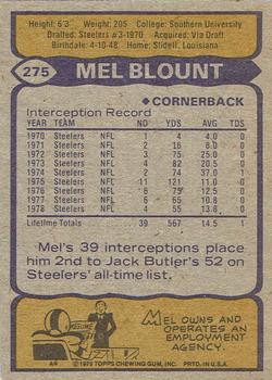 1979 Topps - Cream Colored Back #275 Mel Blount Back