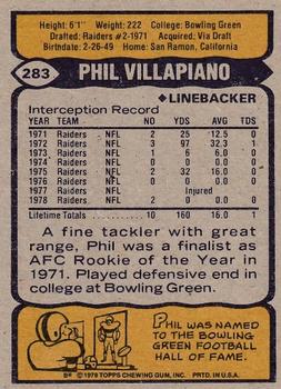 1979 Topps - Cream Colored Back #283 Phil Villapiano Back