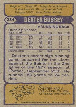 1979 Topps - Cream Colored Back #284 Dexter Bussey Back