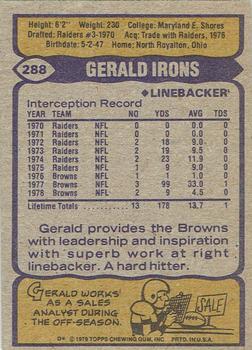 1979 Topps - Cream Colored Back #288 Gerald Irons Back