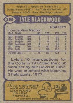 1979 Topps - Cream Colored Back #299 Lyle Blackwood Back