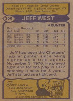 1979 Topps - Cream Colored Back #306 Jeff West Back