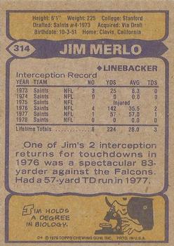 1979 Topps - Cream Colored Back #314 Jim Merlo Back