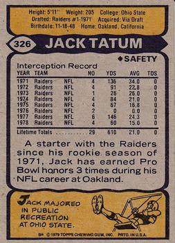 1979 Topps - Cream Colored Back #326 Jack Tatum Back