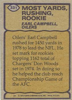 1979 Topps - Cream Colored Back #331 Earl Campbell Back