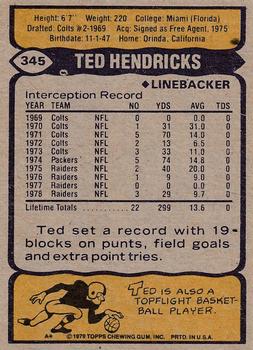 1979 Topps - Cream Colored Back #345 Ted Hendricks Back