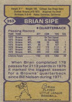 1979 Topps - Cream Colored Back #353 Brian Sipe Back