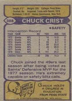 1979 Topps - Cream Colored Back #388 Chuck Crist Back