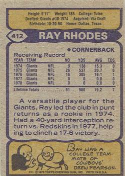 1979 Topps - Cream Colored Back #412 Ray Rhodes Back